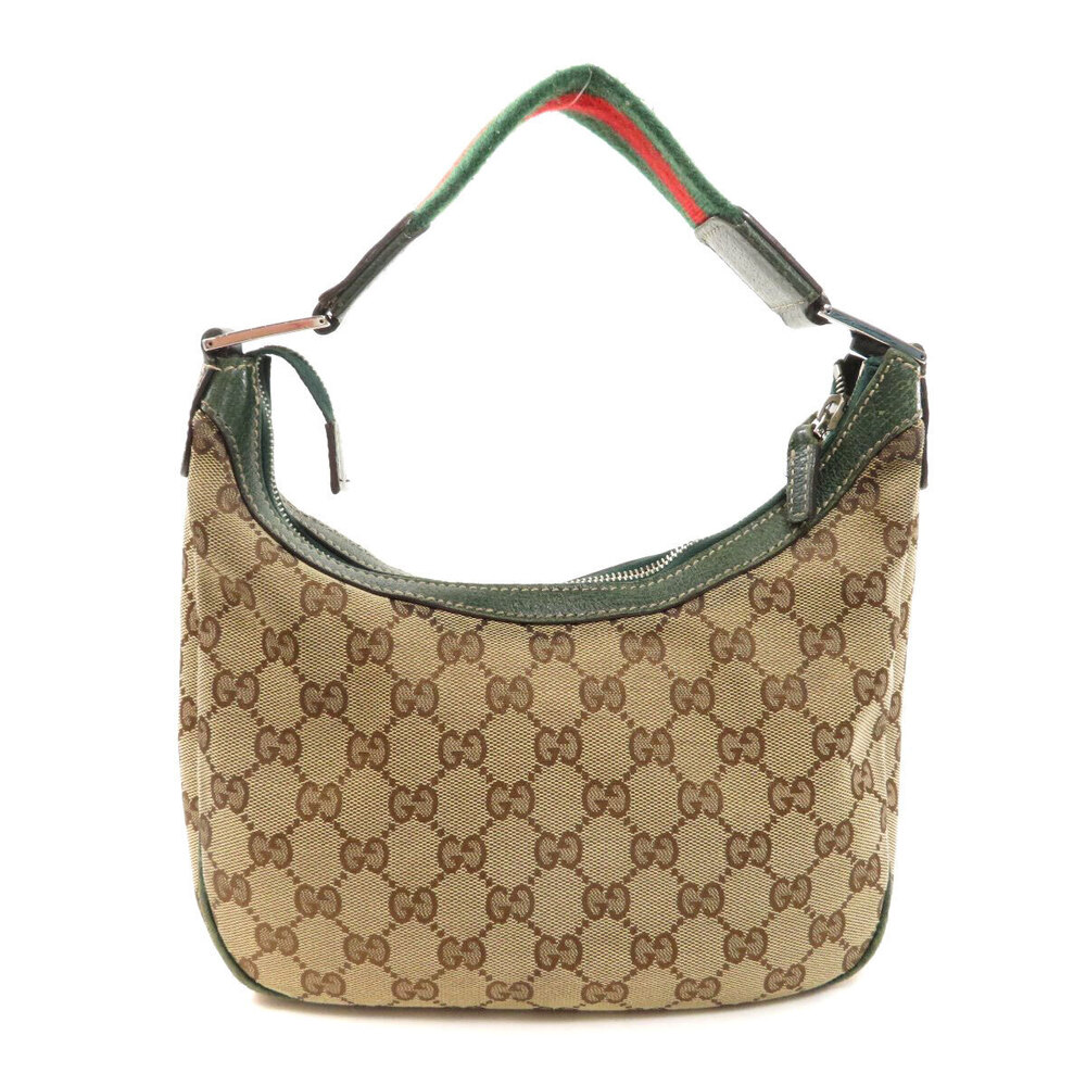 Gucci Hobo Line Canvas green handbag beige Sherry GG